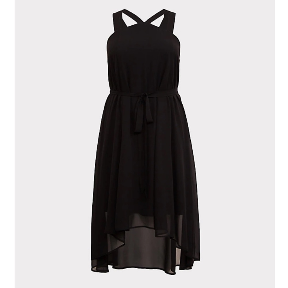 Torrid 2X black strappy hi-lo flowy tie dress